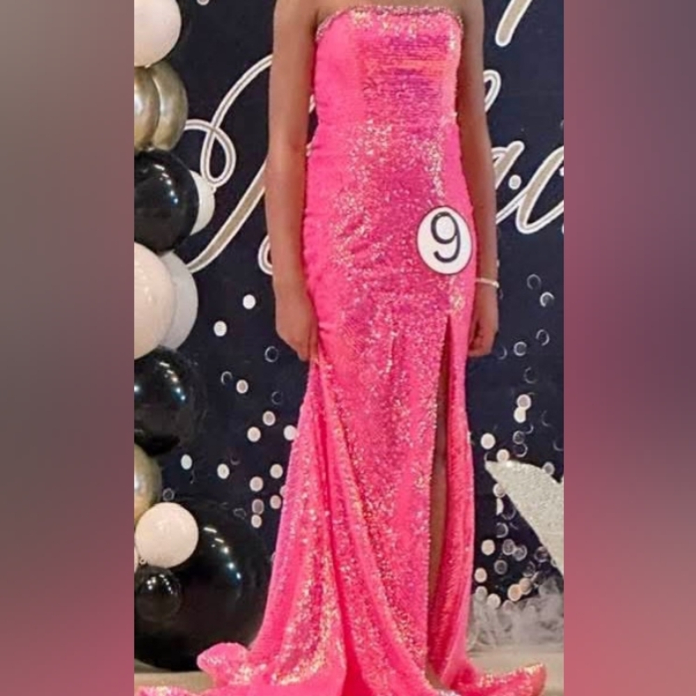 Ava Presley Prom and Pageant Iridescent Formal dress with high side split size 2